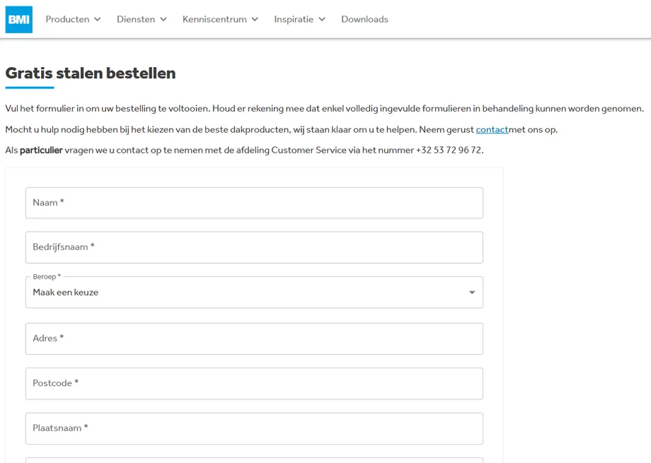 4. Vul het formulier in om de dakpannen te ontvangen. Een medewerker zal contact met u opnemen in verband met de levering.